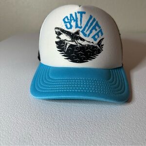 Salt Life Blue and White Trucker Hat with Bold Graphic